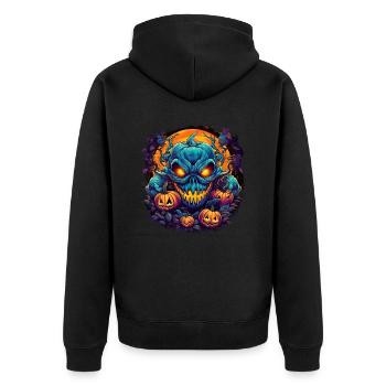 Bad Pumpkin Böser Kürbis Halloween - Unisex Premium Bio Zip Hoodie - Schwarz - Hinten - Nico (187cm)