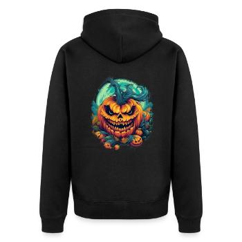 Bad Pumpkin Böser Kürbis Halloween - Unisex Premium Bio Zip Hoodie - Schwarz - Hinten - Nico (187cm)