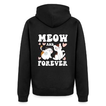 Meow And Forever - Unisex Premium Bio Zip Hoodie - Schwarz - Hinten - Nico (187cm)