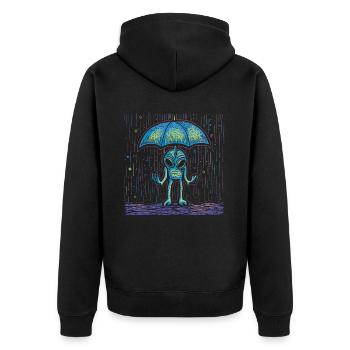 Alien Außerirdische Regen Regenschirm - Unisex Premium Bio Zip Hoodie - Schwarz - Hinten - Nico (187cm)