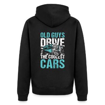 Old Guys Drive The Coolest Cars - Unisex Premium Bio Zip Hoodie - Schwarz - Hinten - Nico (187cm)