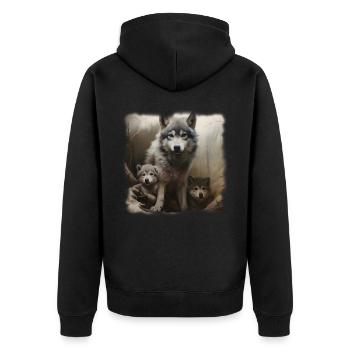 Wolfmother avec deux oursons dans la forêt - Veste à capuche bio Premium Unisexe - noir - Dos - Nico (187cm)