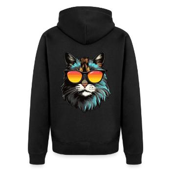 Main-Coon Katze mit Sonnenbrille - Unisex Premium Bio Zip Hoodie - Schwarz - Hinten - Nico (187cm)
