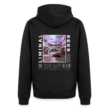 Liminal Spaces Retro 80s & 90s Backrooms Vaporwave - Unisex Premium Organic Zip Hoodie - black - Back - Nico (187cm)