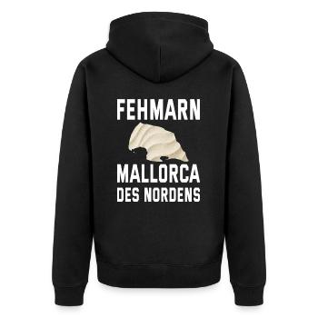 Fehmarn Ostsee Mallorca des Nordens - Unisex Premium Bio Zip Hoodie - Schwarz - Hinten - Nico (187cm)