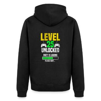 Level 25 unlocked – Party is loading - Unisex Premium Organic Zip Hoodie - black - Back - Nico (187cm)