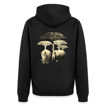 Nashorn - Rhino in Sepia - Wildtiere in Afrika - Unisex Premium Bio Zip Hoodie - Schwarz - Hinten - Nico (187cm)