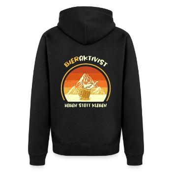 Bieraktivist Heben statt Kleben - Unisex Premium Bio Zip Hoodie - Schwarz - Hinten - Nico (187cm)