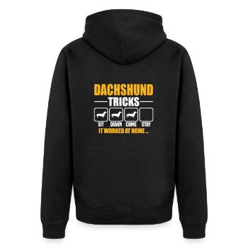Dachshund Tricks - Unisex Premium Bio Zip Hoodie - Schwarz - Hinten - Nico (187cm)
