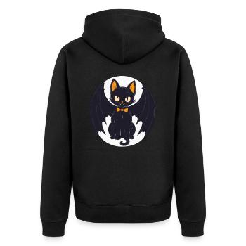 Halloween Schwarze Katze als Vampir - Unisex Premium Bio Zip Hoodie - Schwarz - Hinten - Nico (187cm)