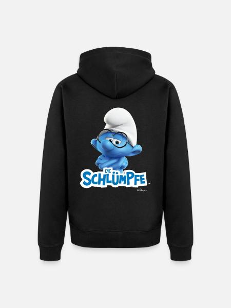 Smølfer Schlaubi Smurf Logo - Premium økologisk unisex-hættejakke - sort