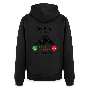 Der Berg ruft ich muss los - Unisex Premium Bio Zip Hoodie - Schwarz - Hinten - Nico (187cm)