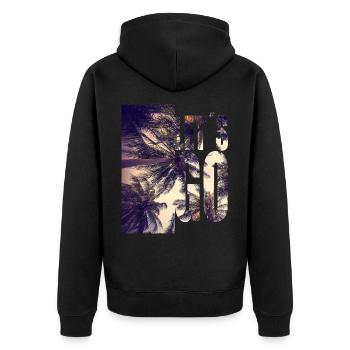 Lets Go To The Beach / Palmen / Let's Go / Sun - Unisex Premium Bio Zip Hoodie - Schwarz - Hinten - Nico (187cm)