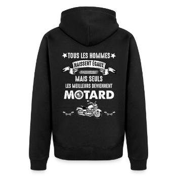 Moto homme motard phrase drôle - Veste à capuche bio Premium Unisexe - noir - Dos - Nico (187cm)