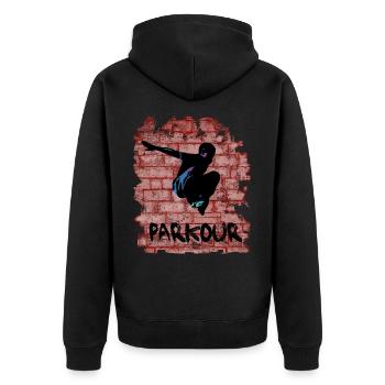 Parkour - Unisex Premium Bio Zip Hoodie - Schwarz - Hinten - Nico (187cm)