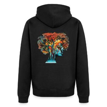 Optische Täuschung Kopf-Baum - Unisex Premium Bio Zip Hoodie - Schwarz - Hinten - Nico (187cm)
