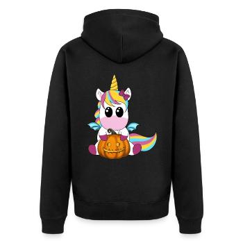 Unicorn with pumpkin lantern - Unisex Premium Organic Zip Hoodie - black - Back - Nico (187cm)