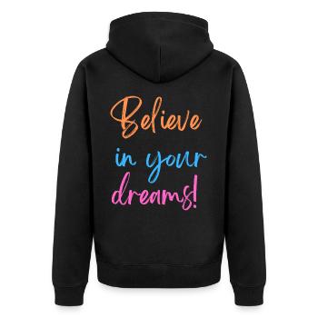 KDFA I Believe in your dreams! - Unisex Premium Bio Zip Hoodie - Schwarz - Hinten - Nico (187cm)