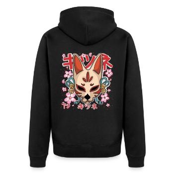 Yokai Kitsune - Unisex Premium Bio Zip Hoodie - Schwarz - Hinten - Nico (187cm)