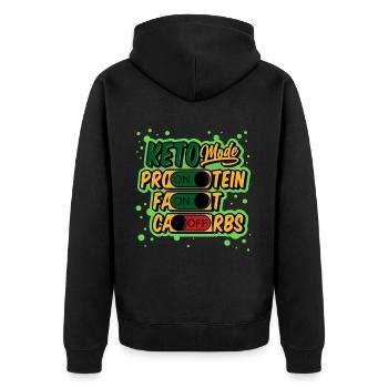 Ketogene Ernährung Ketosis Diät Ketarier Low Carb - Unisex Premium Bio Zip Hoodie - Schwarz - Hinten - Nico (187cm)