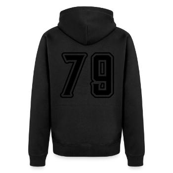 79 Zahl Symbol - Unisex Premium Bio Zip Hoodie - Schwarz - Hinten - Nico (187cm)