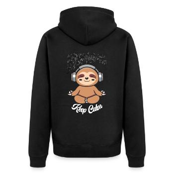 Chilliges Musik Faultier - Unisex Premium Bio Zip Hoodie - Schwarz - Hinten - Nico (187cm)