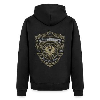 Quedlinburg (Good-Old-Town-Edition) - Unisex Premium Bio Zip Hoodie - Schwarz - Hinten - Nico (187cm)