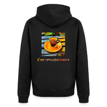 Expressionismus Espresso ergibt Espressionismus - Unisex Premium Bio Zip Hoodie - Schwarz - Hinten - Nico (187cm)