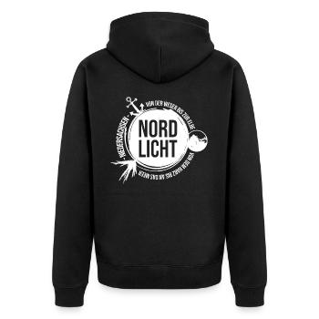 Wir sind die Niedersachsen - NORDLICHT - Unisex Premium Bio Zip Hoodie - Schwarz - Hinten - Nico (187cm)
