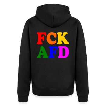 Fck afd - Unisex Premium Bio Zip Hoodie - Schwarz - Hinten - Nico (187cm)