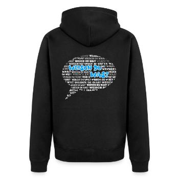 Weisch du was? Sprechblase Schweizerdeutsch blau - Unisex Premium Bio Zip Hoodie - Schwarz - Hinten - Nico (187cm)
