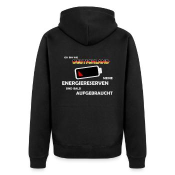 Wie Deutschland: Energiereserven aufgebraucht - Unisex Premium Bio Zip Hoodie - Schwarz - Hinten - Nico (187cm)