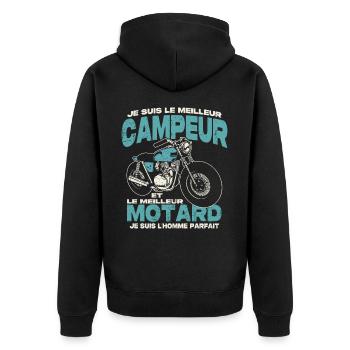 Le meilleur campeur et le meilleur motard - Veste à capuche bio Premium Unisexe - noir - Dos - Nico (187cm)