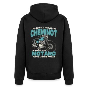 Le meilleur cheminot et le meilleur motard - Veste à capuche bio Premium Unisexe - noir - Dos - Nico (187cm)