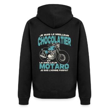 Le meilleur chocolatier et le meilleur motard - Veste à capuche bio Premium Unisexe - noir - Dos - Nico (187cm)