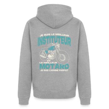 Le meilleur instituteur et le meilleur motard - Veste à capuche bio Premium Unisexe - gris chiné - Dos - Nico (187cm)