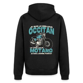 Le meilleur occitan et le meilleur motard - Veste à capuche bio Premium Unisexe - noir - Dos - Nico (187cm)