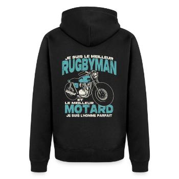 Le meilleur rugbyman et le meilleur motard - Veste à capuche bio Premium Unisexe - noir - Dos - Nico (187cm)