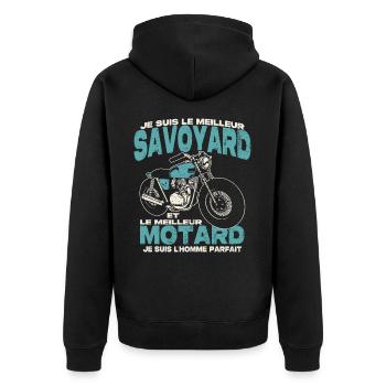Le meilleur savoyard et le meilleur motard - Veste à capuche bio Premium Unisexe - noir - Dos - Nico (187cm)