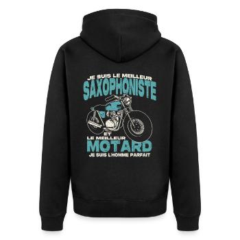 Le meilleur saxophoniste et le meilleur motard - Veste à capuche bio Premium Unisexe - noir - Dos - Nico (187cm)