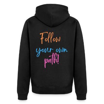 KDFA I Follow your own path - Unisex Premium Bio Zip Hoodie - Schwarz - Hinten - Nico (187cm)