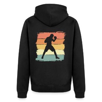 Boxen retro - Unisex Premium Bio Zip Hoodie - Schwarz - Hinten - Nico (187cm)