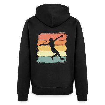 Speerwurf retro - Unisex Premium Bio Zip Hoodie - Schwarz - Hinten - Nico (187cm)