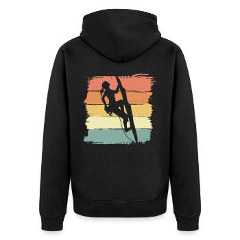 Climbing women retro vintage - Unisex Premium Organic Zip Hoodie - black - Back - Nico (187cm)