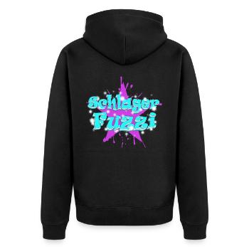 Schlager Schlagerfuzzi bei Schlagerparty mit Herz - Unisex Premium Bio Zip Hoodie - Schwarz - Hinten - Nico (187cm)