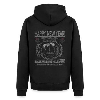 Sylvester Hund Katze Maus SabineVegan HerzAufShirt - Unisex Premium Bio Zip Hoodie - Schwarz - Hinten - Nico (187cm)