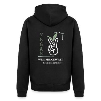 Vegan, weil mir Gewalt nicht schmeckt - Unisex Premium Bio Zip Hoodie - Schwarz - Hinten - Nico (187cm)