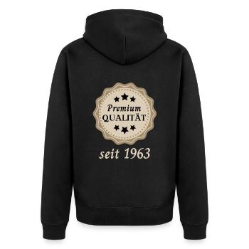 Premium Qualität seit 1963 - Unisex Premium Bio Zip Hoodie - Schwarz - Hinten - Nico (187cm)