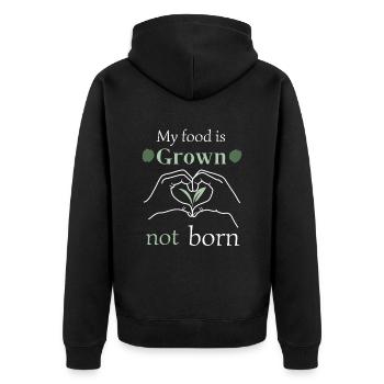 my food is grown not born - Unisex Premium Organic Zip Hoodie - black - Back - Nico (187cm)