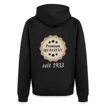 Premium Qualität seit 1933 - Unisex Premium Bio Zip Hoodie - Schwarz - Hinten - Nico (187cm)